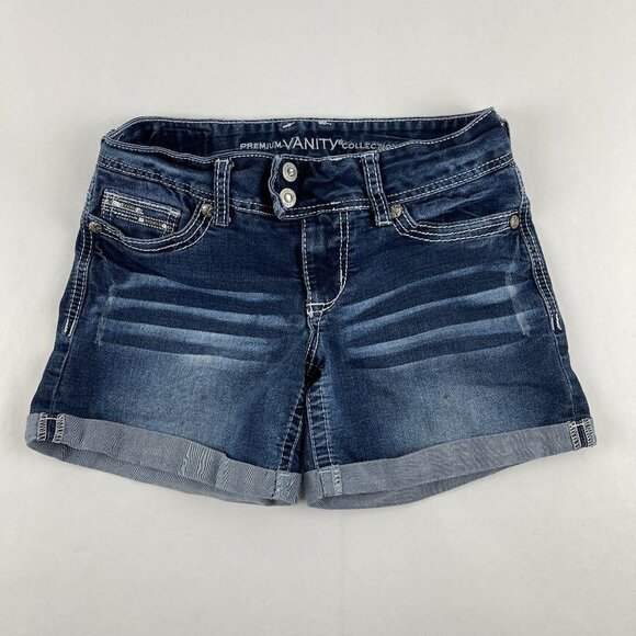 Vanity Jean Shorts Womens Size 25 Premium Collection Blue Denim Pockets 2 Button - Picture 1 of 10